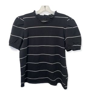 Who What Wear cotton black with white stripes lace neck detail size L